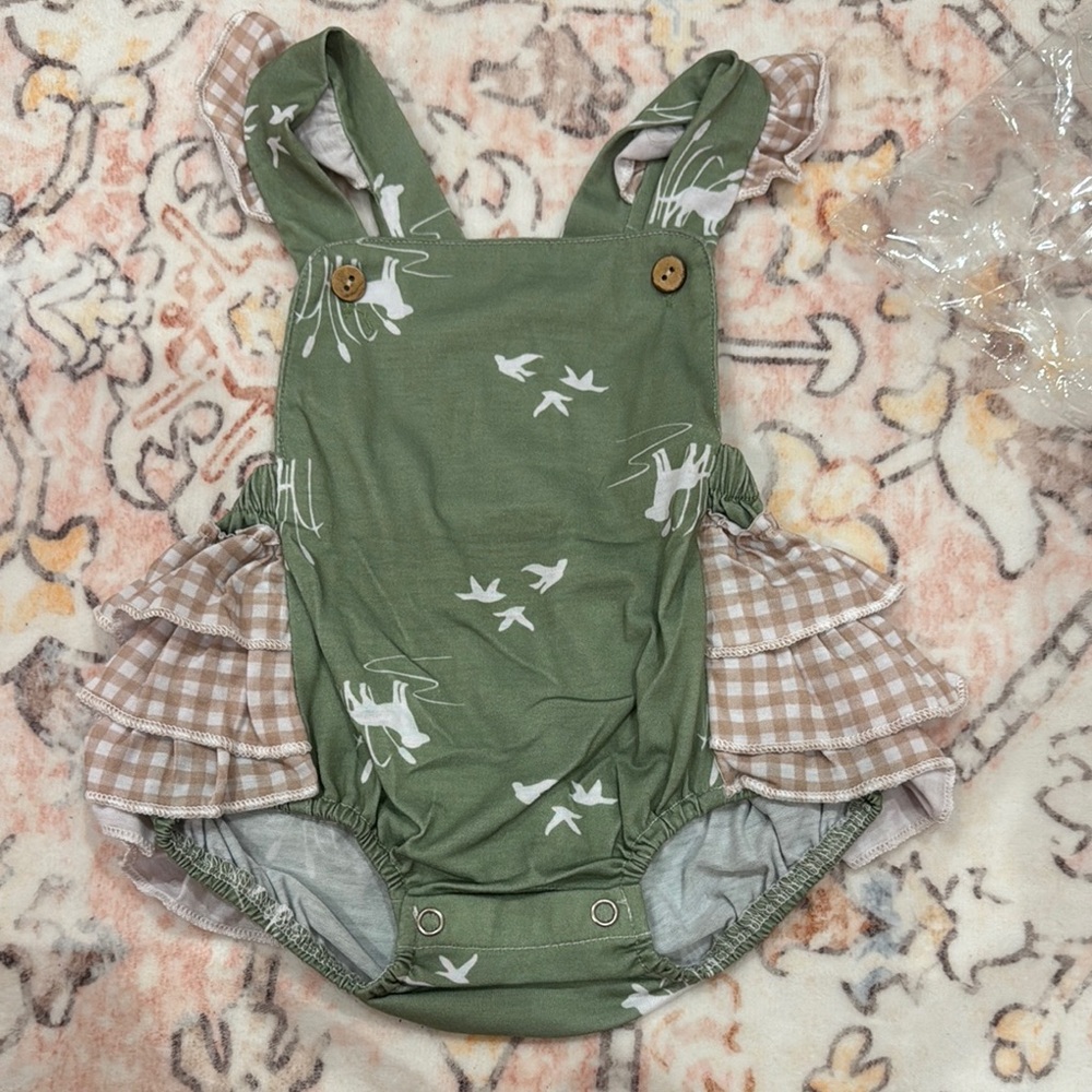 Green Ruffle Duck Romper 4XS
